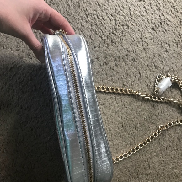 NWOT Victoria Secret Silver Metallic Crossbody Bag - Picture 7 of 8